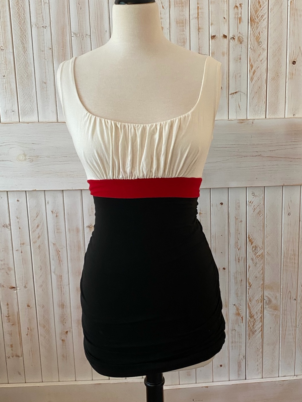 Colorblock Scoop-Neck Mini Dress in White, Red & Black